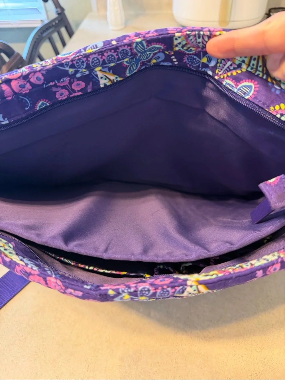 Vera Bradley Purple Quilted Floral Crossbody laptop bag with Multicolor Paisley